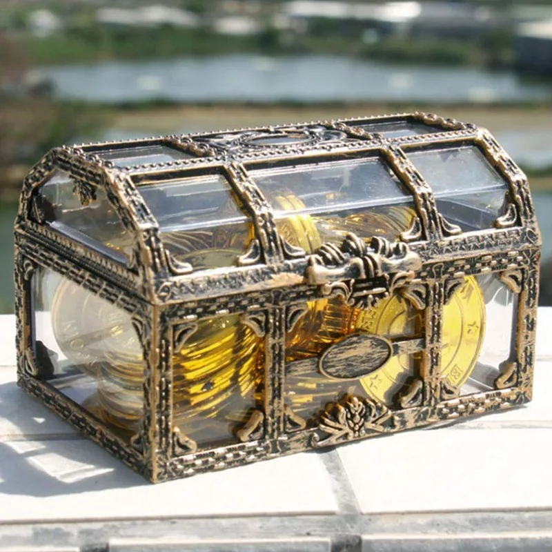 

Vintage Transparent Pirate Treasure Storage Box Organizer Earrings Crystal Gem Jewelry Trinket Women Jewelry Display Travel Case