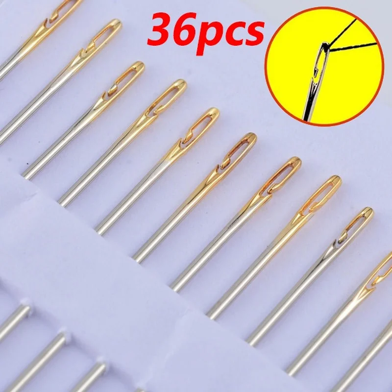 12/24PCS Blind Multi-size Needles Self-Threading Sewing Stainless Steel  Needles Quick Automatic Needle Threader Embroidery Tools