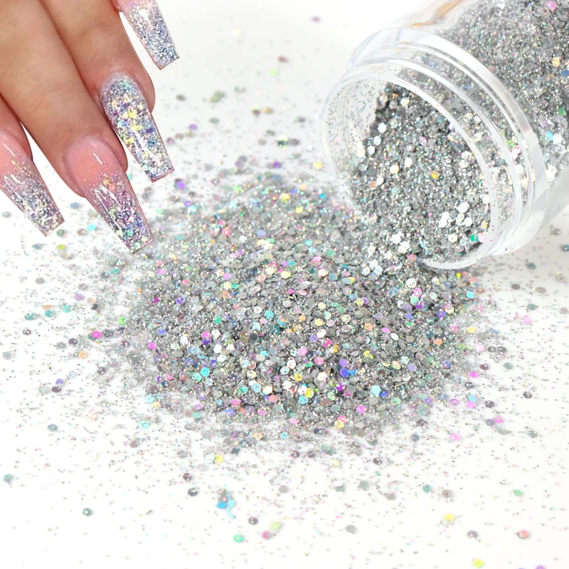 1BoxHolographicNailArtGlitterPowderBulkMixed02mm1mmLaser