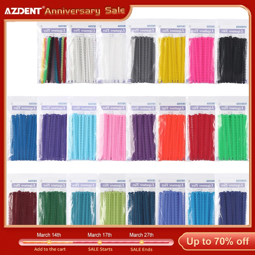 AZDENT 1000 Ties=20 Sticks Dental Orthodontic Elastic Ligature Ties Colorful Bands for Brackets Braces Orthodontics Treatment