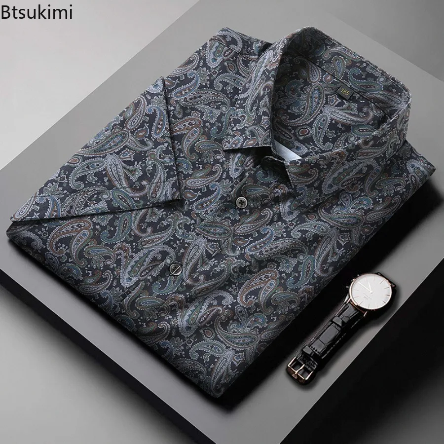 2024 Summer New Men's Floral Print Short Sleeve Shirts Fashion Hawaiian Style Casual Elasticity Shirts Tops Male Plus Size 10XL