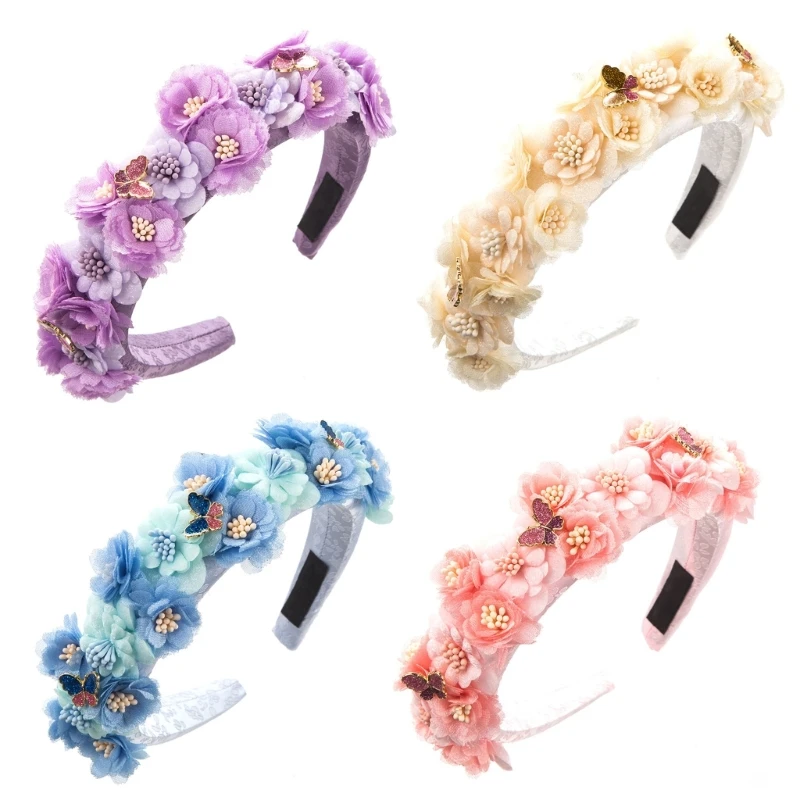 

MXMB Flower Headbands Women Bride Flower Butterfly Wedding Floral Garlands