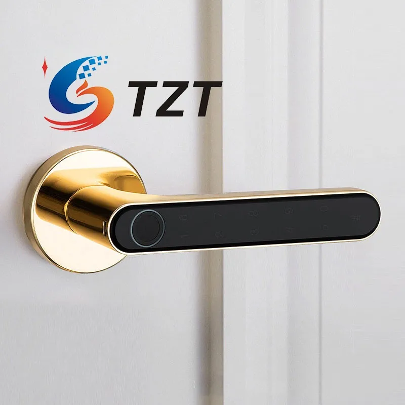 TZT 그레이 블랙 골드 실버 지문 도어락, 스마트 잠금, 생체 인식 도어락, 핸들 포함, 홈 아파트 호텔
