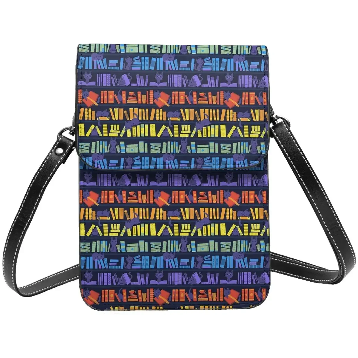 

Library Cats Shoulder Bag Colorful Kittens Gift Vintage Mobile Phone Bag Leather Office Student Bags