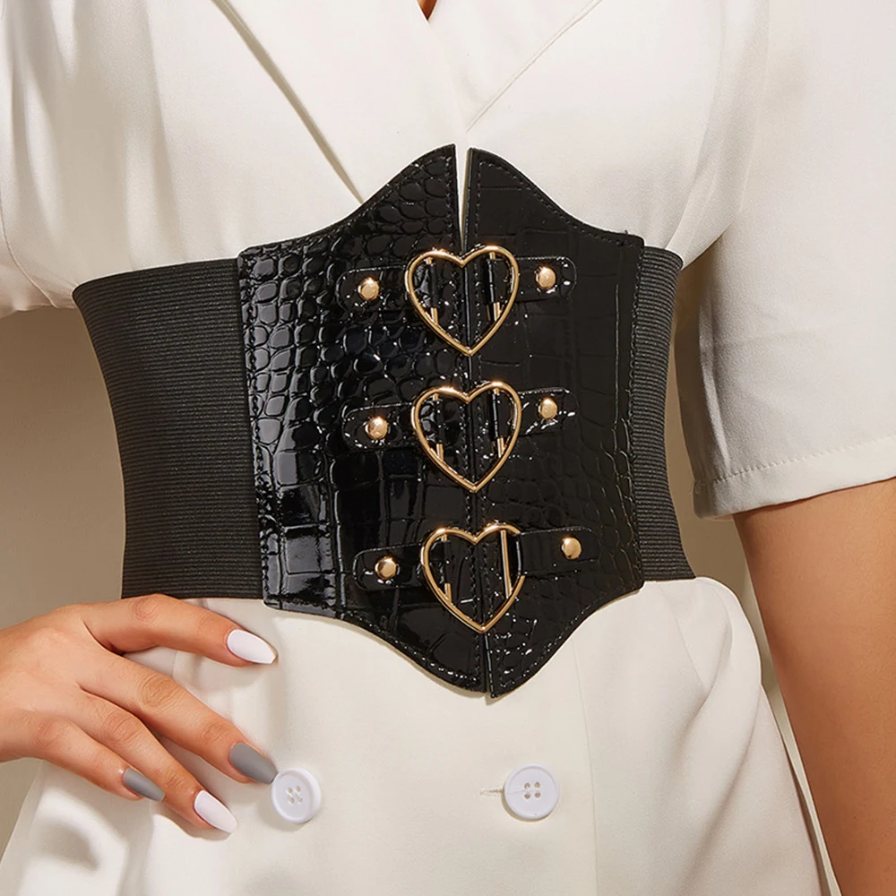 

2023 Black Corset PU Leather Cummerbunds Strap Belts for Women Banquet Elastic Tight High Waist Slimming Body Shaping Girdle