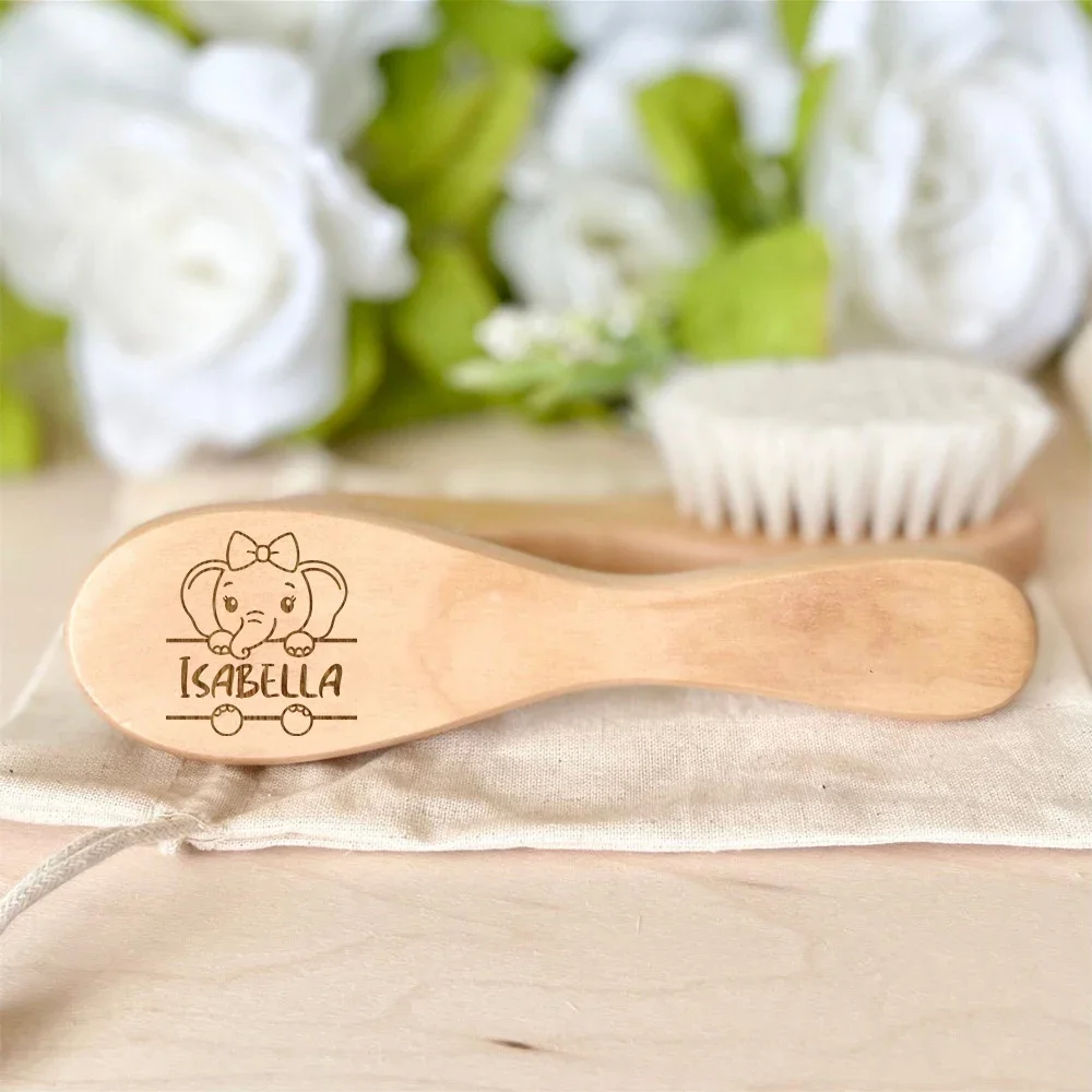 Personalized Baby Hairbrushes Custom Animal with Name Wooden Infant Hair Brush Ideal Birth/Baptism/Birthday Baby Shower Gifts 6
