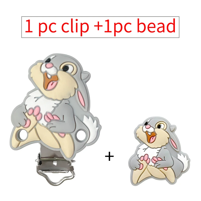 Pacifier Clip 2pcs set Miss Bunny Minnie mouse bambi marie cat Silicone Pacifier clip Molar Bead DIY Pacifier Chain Jewelry Accessories