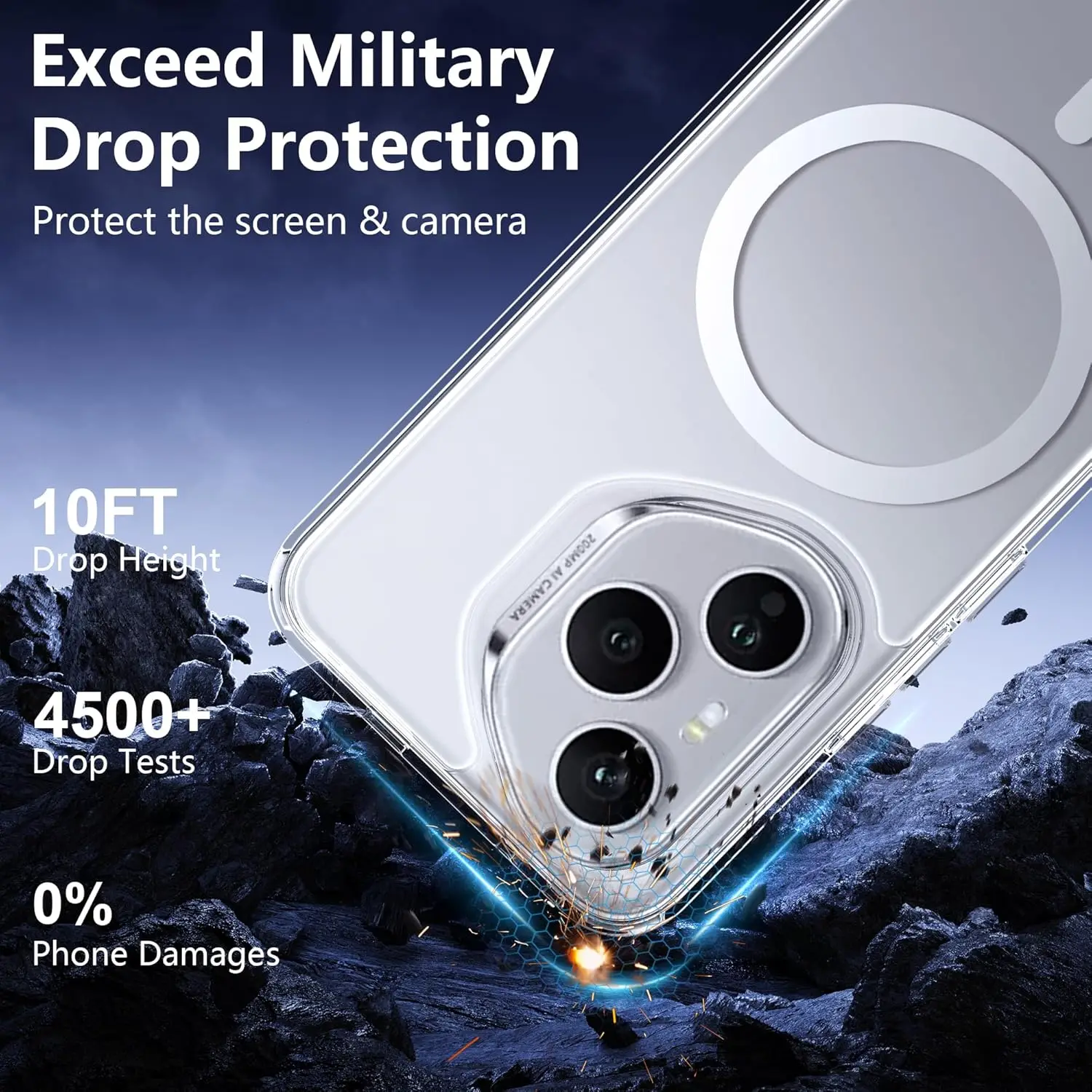 Shockproof Magnetic Wireless Charging Phone Case with Clear Back Cover