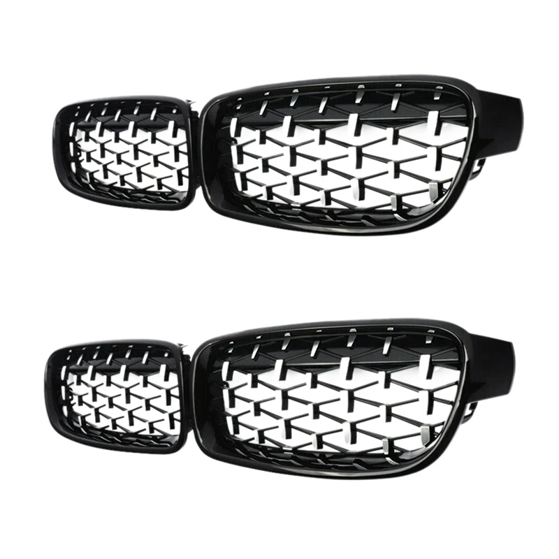 

2X Front Kidney Grill, Front Hood Diamond Grille Meteor Grill For-BMW F30 F31 F35 320I 328I 335I 2012-2018