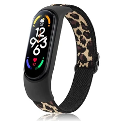 Adjustable Elastic Loop Strap Wristband Bracelet Replacement for Xiaomi Mi Band 5 (Leopard print)