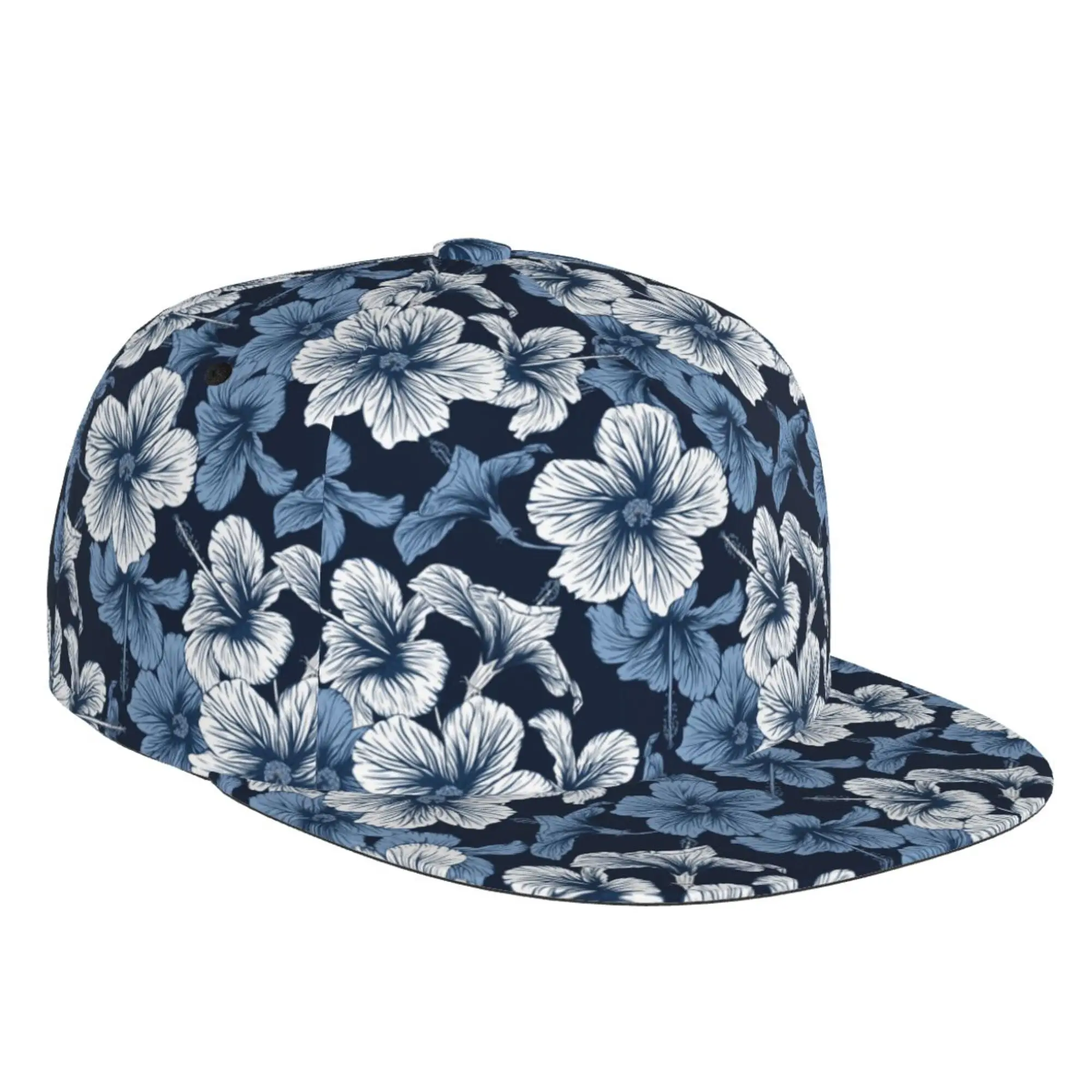 

Navy Hibiscus Hawaii Flat Baseball Hat Hip Hop Unisex Adult Adjustable Print One Size Outdoor Sports All Season Cap for Women