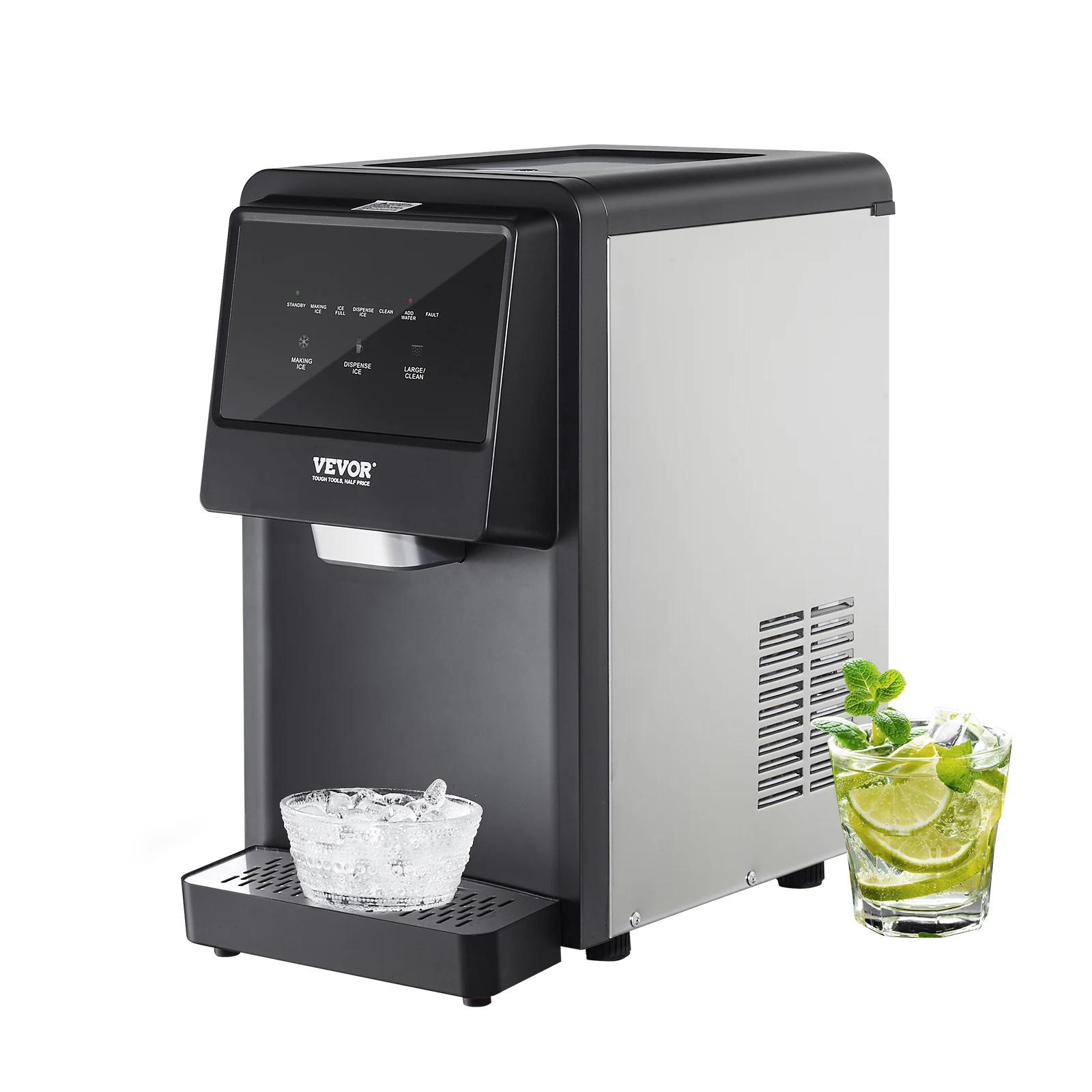 SucceBuy Countertop Nugget Ice Maker Auto Self-Cleaning Portable Ice Maker with Water Filling Pipe Water Filter and Drainpipe