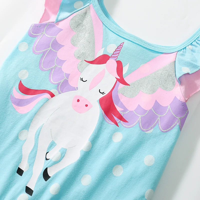 Children's Clothing Baby Girls 2025 Summer Cartoon Casual Flying Unicorns Princess Dresses Kids Clothes