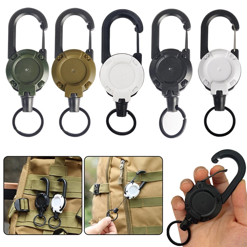 Outdoor Automatic Retractable Wire Buckle Rope Backpack Anti-theft Keychain with Spring Edc Elastic Carabiner Climbing Equipment