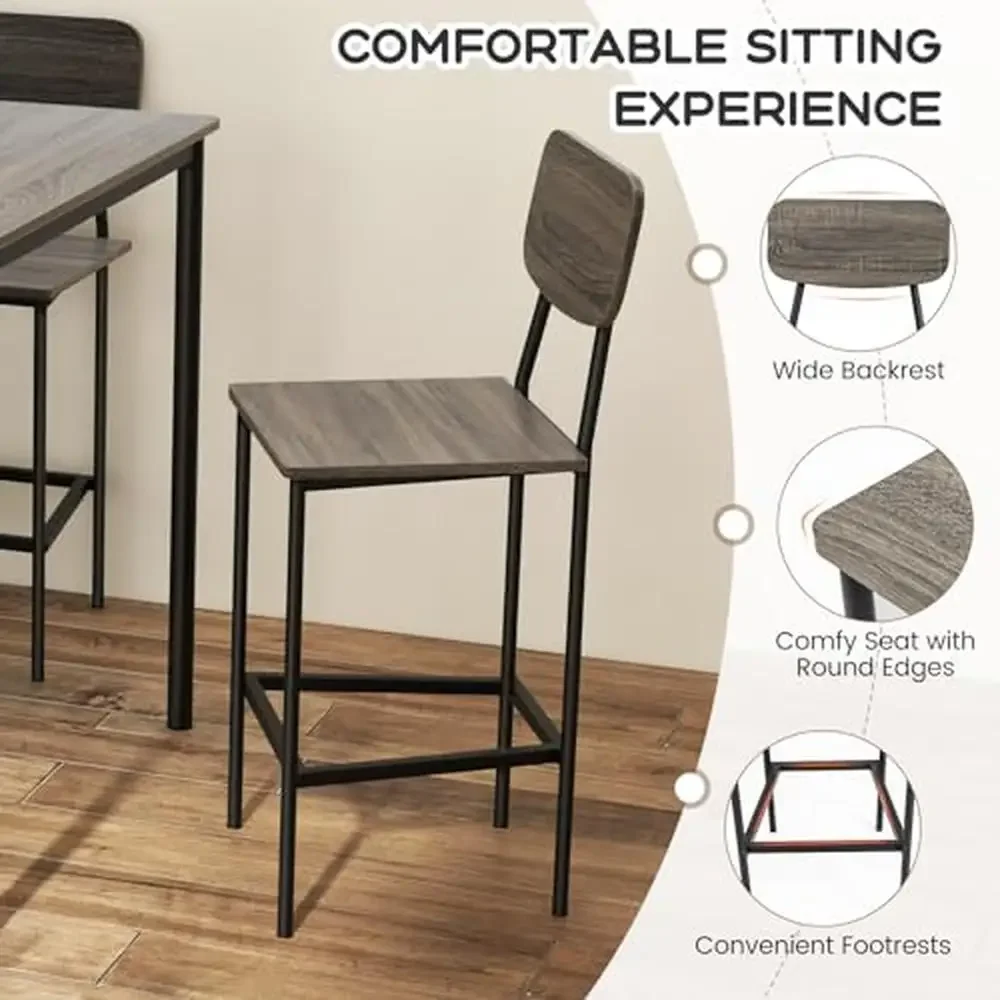 Bar Table Chair Modern 5-Piece Counter Height Dining Table Set Sturdy MDF & Steel Construction Space-Saving Design Ergonomic Backrest & Footrest