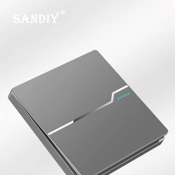 SANDIY Wall Switch Embedded Mount On / Off Lamp 1/2/3/4 Gang 1/2 Way Power Push Button Switches Dark Grey Control Lighting Panel