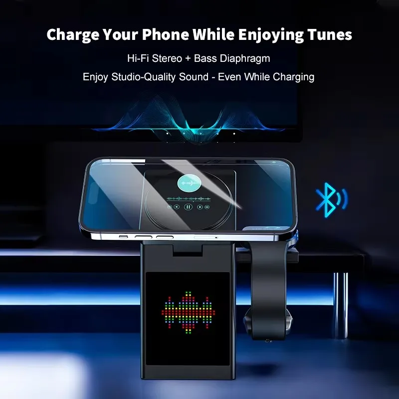 شاشة LED مغناطيسية شاحن لاسلكي حامل سمّاعات بلوتوث...