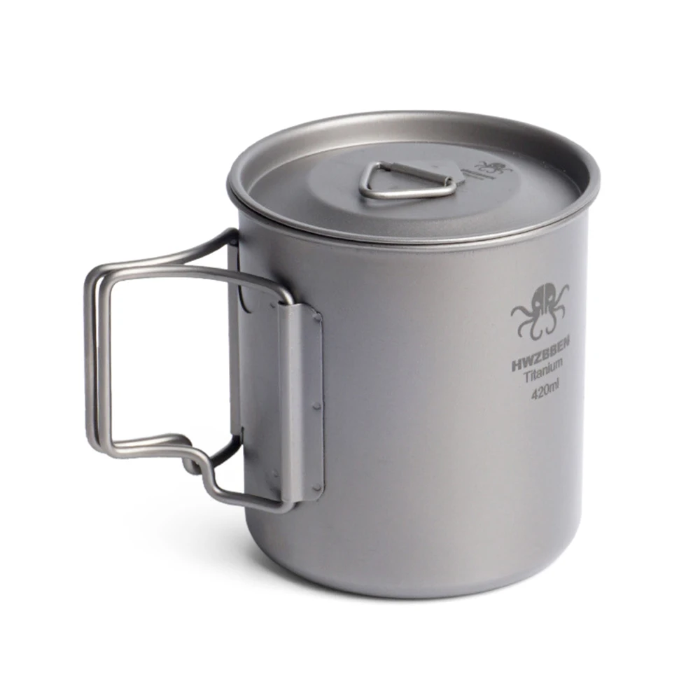 Coupe d'Eau de Pique-Nique de Camping Portable Tasse en Titane Ultralégère avec Poignée Pliable 300ml / 400ml / 450ml / 750ml
