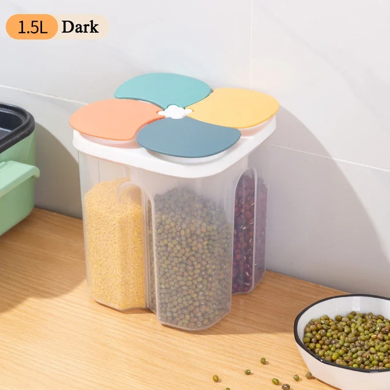 Kitchen Cereals Storage Box Plastic 4 Grids Cereals Sealed Jar Food Container Moisture proof Grain Tank Spaghetti Keep Fresh Box