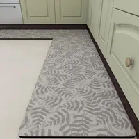 Kitchen Carpet Anti-slip Oil-proof Waterproof Floor Mat Leaf Texture PVC Leather Rug Solid Color Home Decoration Long Size Mats 2