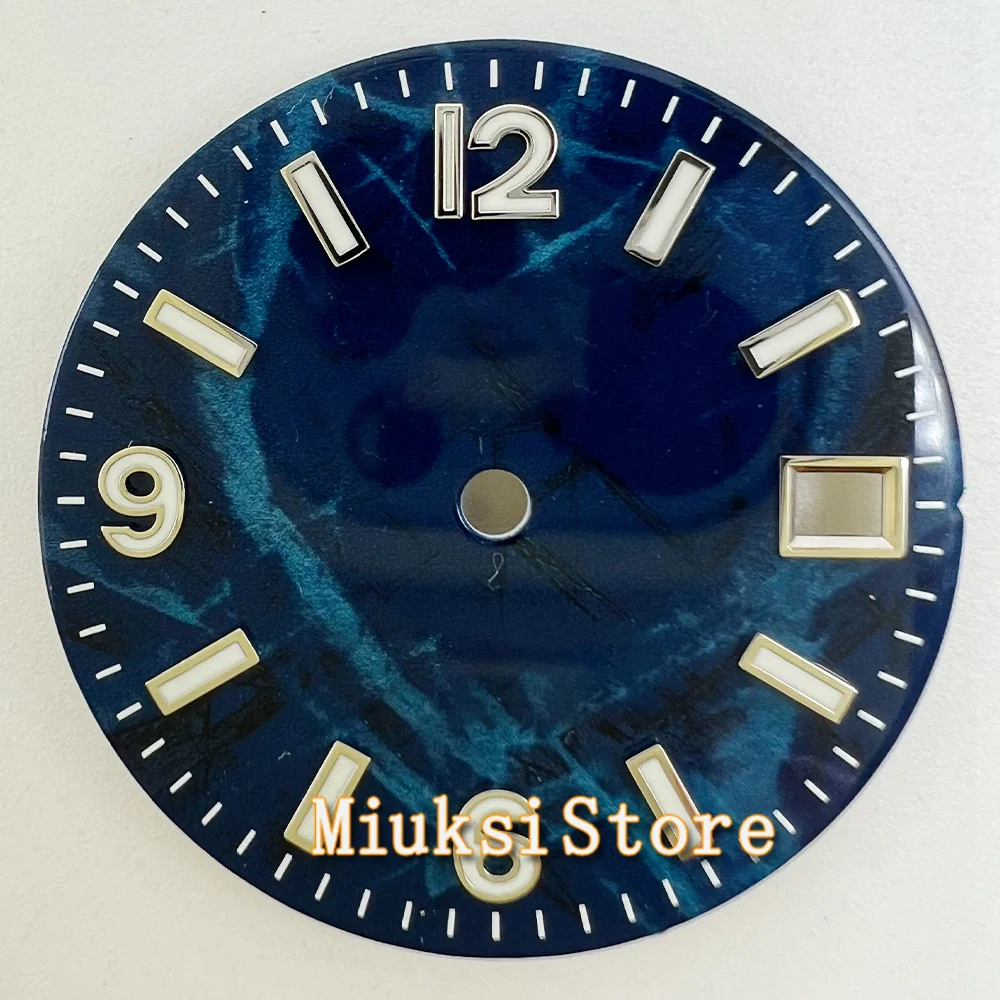 Luminous Green and Black Watch Dial with Blue Accents - 29mm