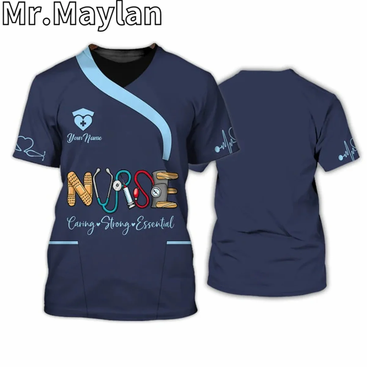 

Футболка унисекс под заказ, смешная рубашка с принтом медсестры, серьги, сильный аксессуар, уличная одежда для мужчин и женщин