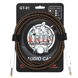 IRIN Braided Noise Reduction Guitar Cable with Double Straight Head Connector (3M black gold)