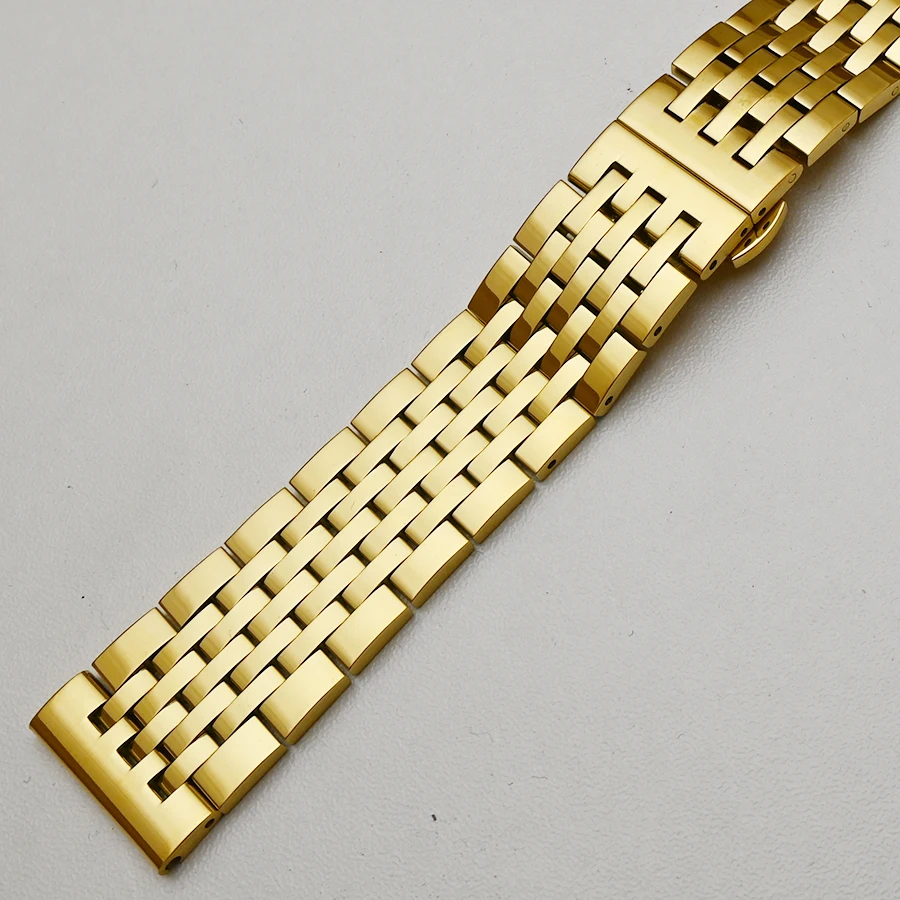 Elegant Polished Silver & Gold Stainless Steel Watchband Bracelet