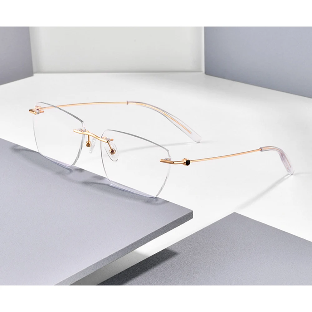 

Titanium Irregular Polygon Light Weight Rimless Optical Frame Custom Photochromic Myopia Reading Glasses Prescription Lens