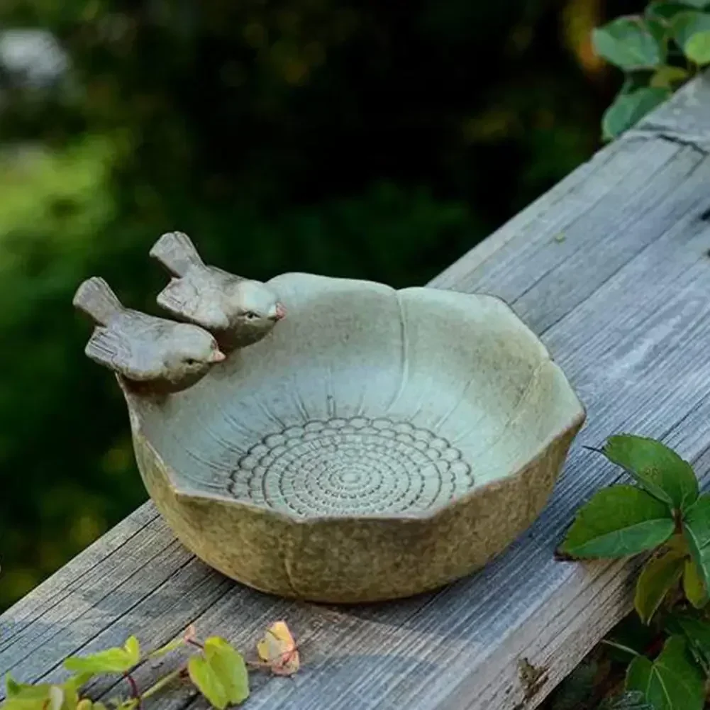 Ceramic Birdbath Bowl Bird Feeder Food Holder Container Feeding Tray For Outdoor Garden Courtyard Decoration