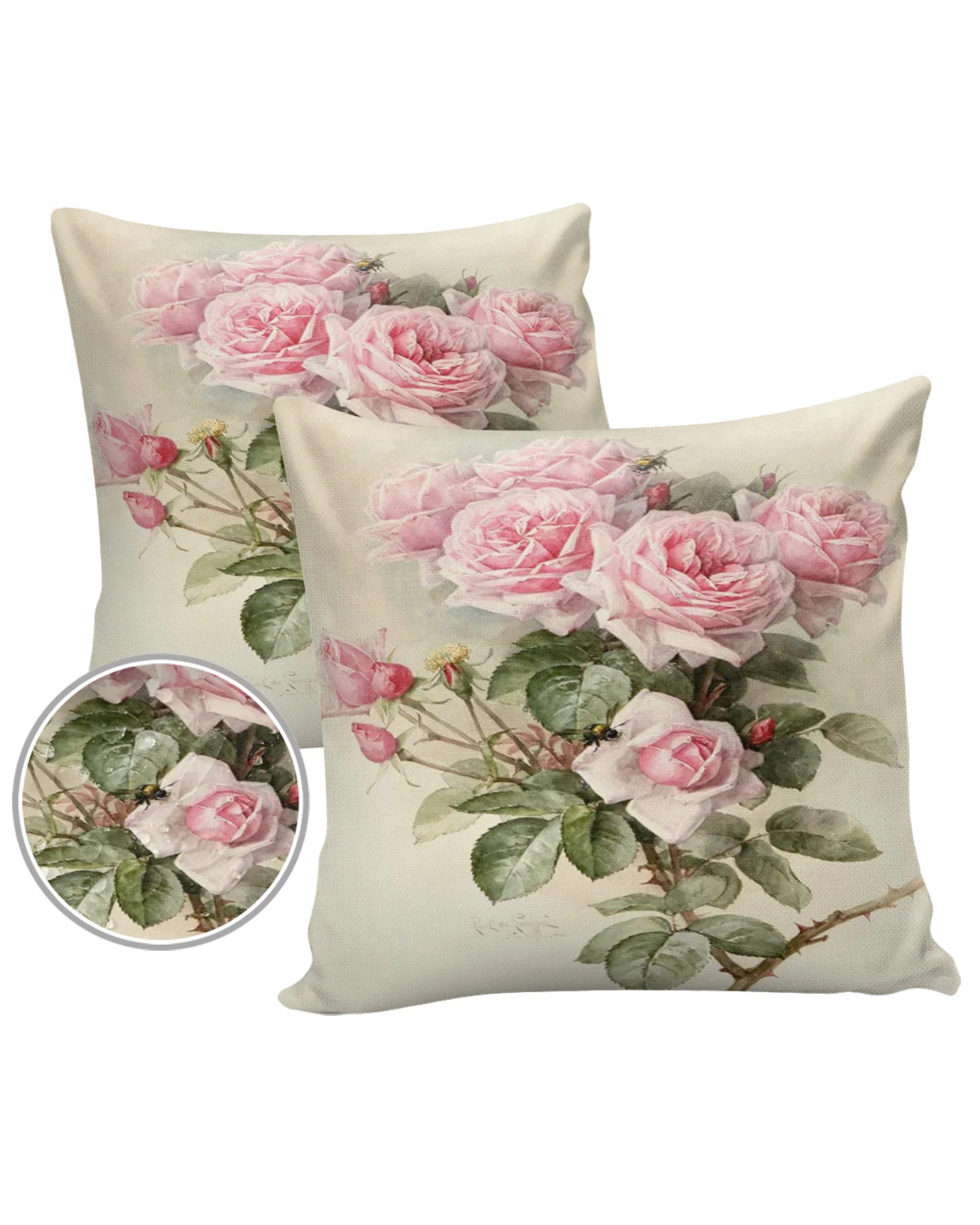 Cushion Cover Pink Flower Rose Vintage Throw Pillow Cover Sofa Car Home Decoration Pillow Cover