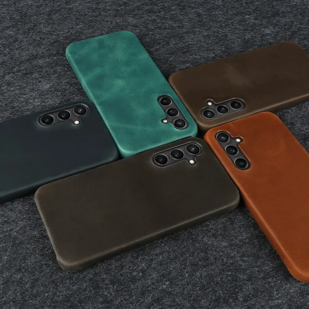 Premium Genuine Leather Retro Protective Phone Case - Crazy Horse Texture