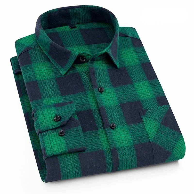 Men's Pure Cotton Plaid Long Sleeve Oversized Casual Shirt - Autumn Collection, Regular Fit