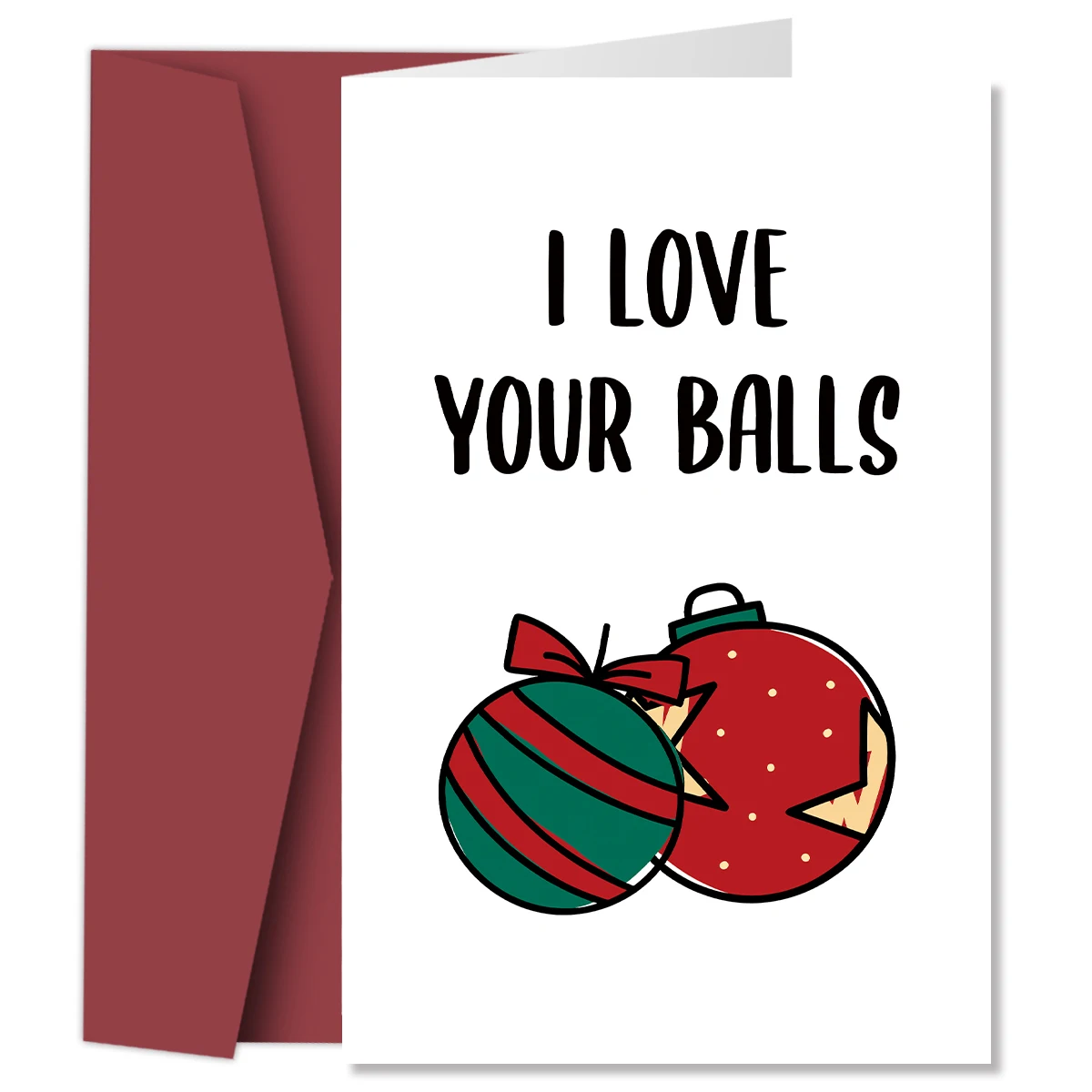 1pc Naughty Funny Christmas Card for Him Boyfriend Husband,I Love Your Balls Xmas Holiday Love Card with Envelope,Christmas Gift