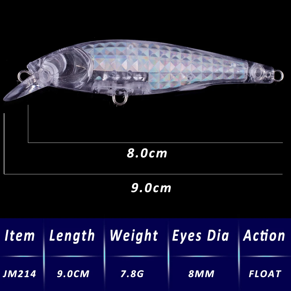 CCLTBA Laser Unp[ainted Fishing Lures Minnow Blanks Hard Baits Wobblers 9cm 7.8g Floating Crankbait DIY Tackle 10pcs/lot
