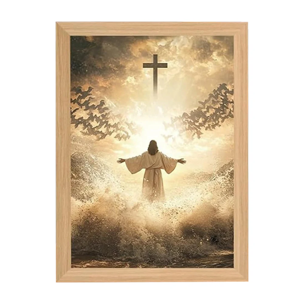 Jesus Lamp LED Light Painting Night Light Jesus Painting Decorative Lights Illuminated Jesus Picture Christian Decorative Gifts