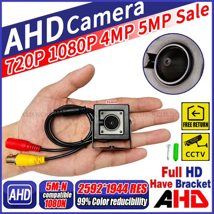 3.7mm Cone Lens HD CCTV AHD Mini Camera 5MP 4MP 2MP 1080P Metal Super XVI 4in1 HD ALL FULL Digital Micro Security With Bracket