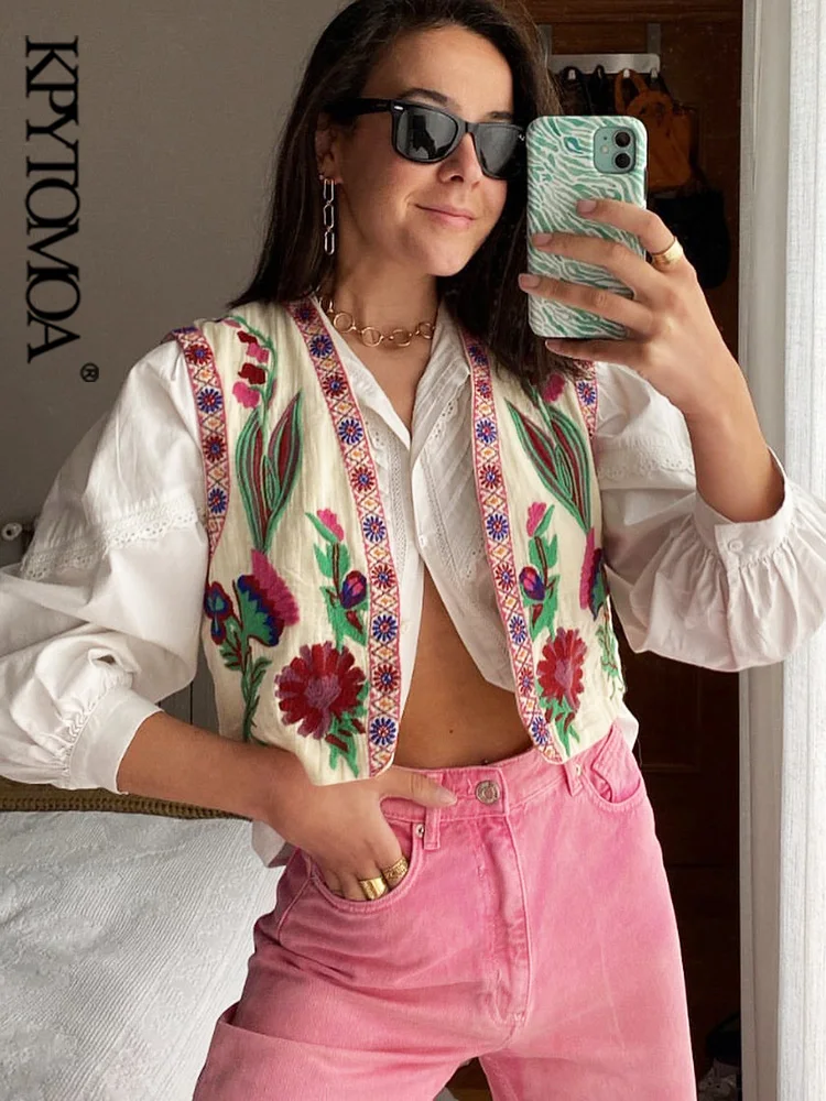 KPYTOMOA Chaleco abierto con bordado Floral para mujer sin mangas con kpytomoa-chaleco-abierto-con-bordado-floral-para-mujer-sin-mangas-con