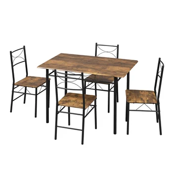 WOLTU Tavolo da pranzo con 4 sedie Set da pranzo per 4 posti Tavolo da cucina con struttura in metallo Tavolo da pranzo rettangolare Mobili per sala da pranzo 1