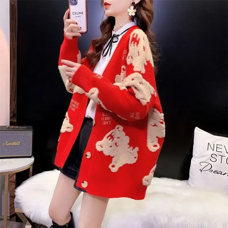 용수철 여성용 캐주얼 스웨터, 한국 레트로 재킷, 레이지 스타일, 라지 니트 가디건, 패션, 2022 신상