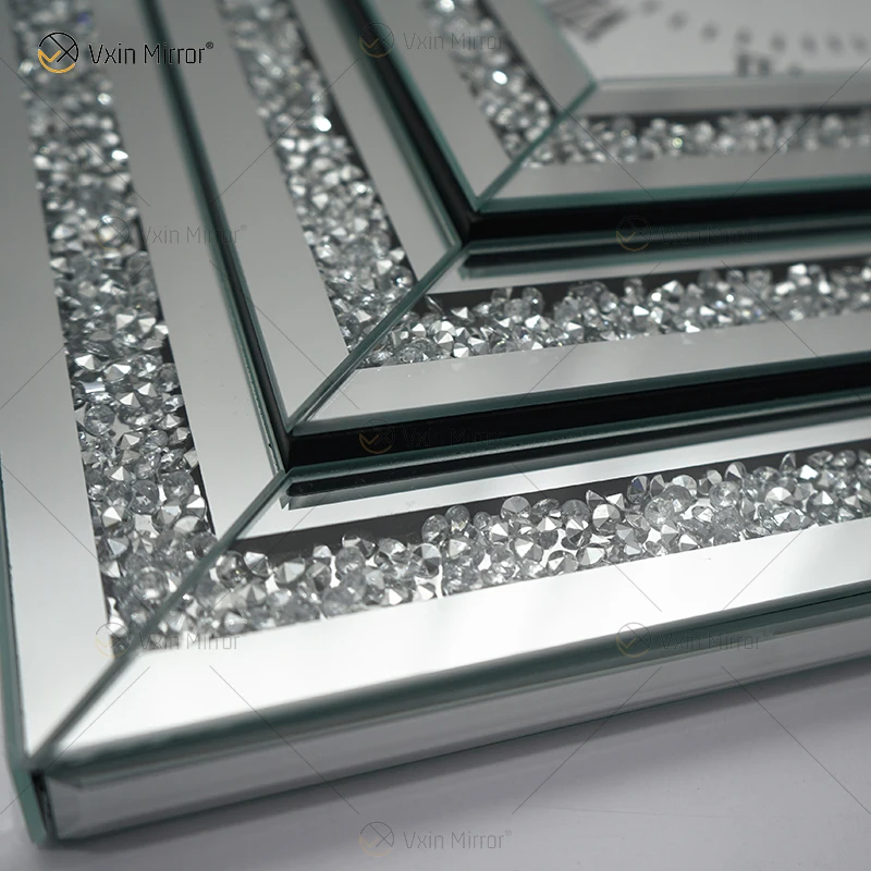 Mirrored Clock WXMC-078 Crushed Diamond Silver Wall Decor Elegant square Clock 4