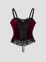 Y2K Gothic Style Retro Lace Backless Tank Top – Slim Wine Red