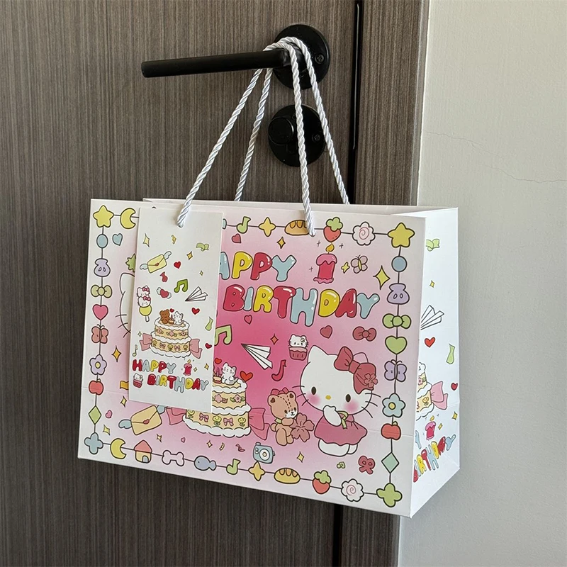 

New Sanrio Kawaii Anime Hello Kitty Gift Bag Cute Sweet Cartoon Birthday Present Handbag Storage Bag Lovely Gifts for Girls