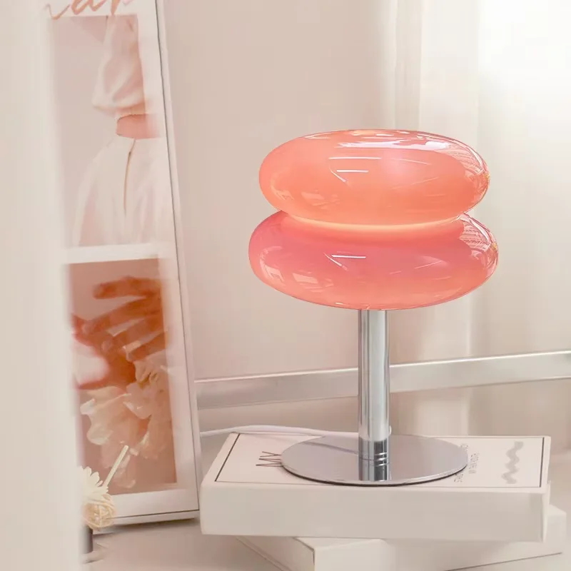 마카롱 유리 테이블 램프 삼색 조광 거실 분위기 조명 눈 보호 수면등 소녀 침실 침대 옆 장식