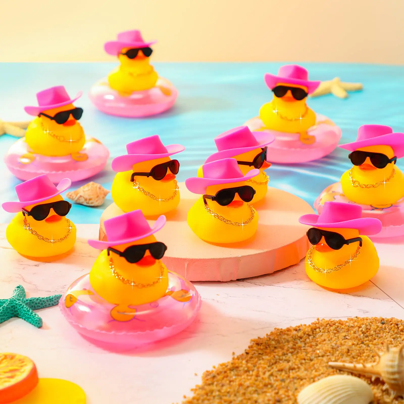 12/24/36PC Cowboy Rubber Duck Bulk Mini Car Yellow Duckies Bath Toys Party Favor with Necklace Sunglasses Duck Car Dashboard 4