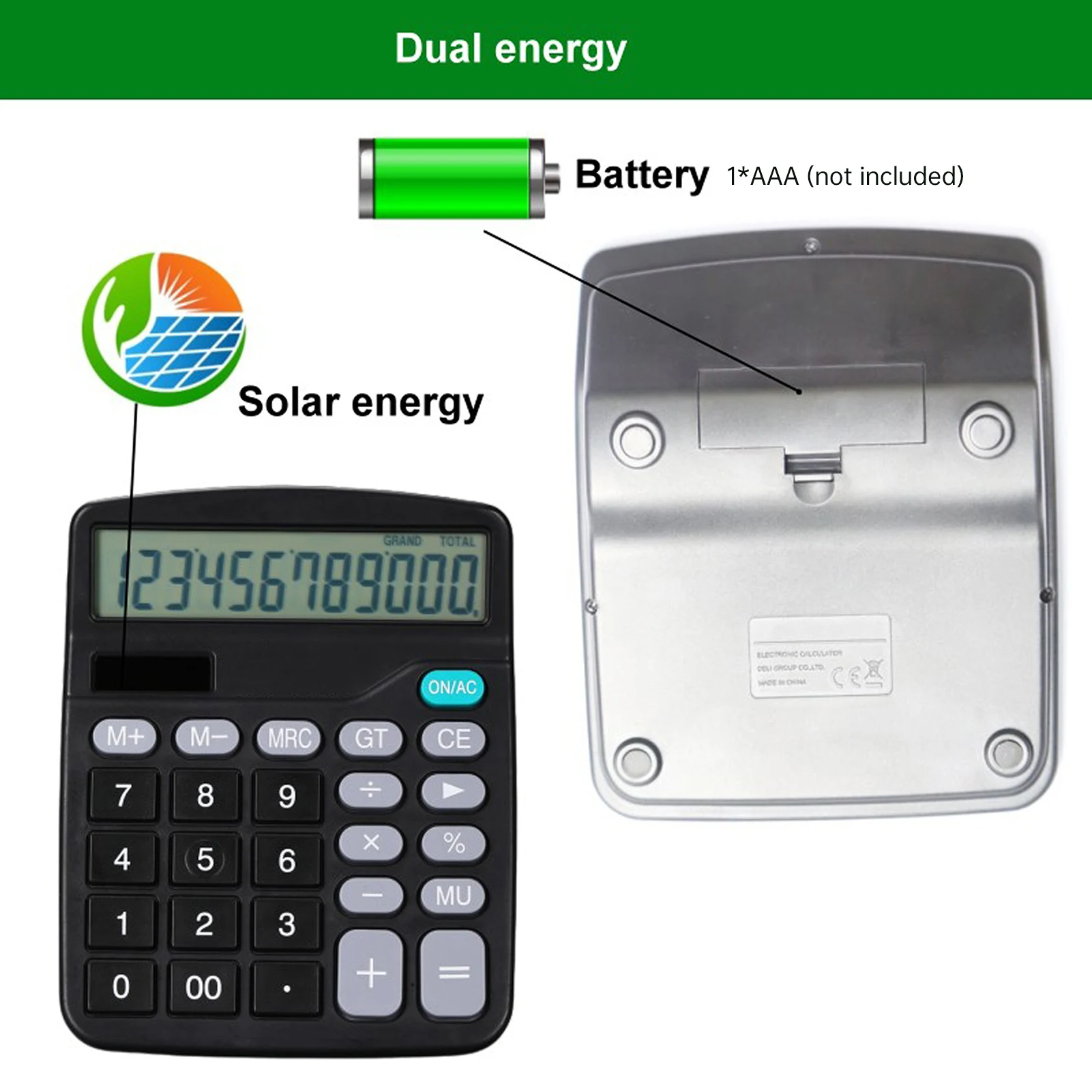 【New】Desktop Calculator 12 Digit Large LCD Display Big Button Calculators Solar Power and Battery Operated Suitable for Office