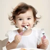2PC Baby Silicone Stainless Steel Spoon Set Children's Training Fork Spoon Portable Baby Feeding Utensils Tableware Set With Box 6