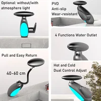 PVD ดึงออกก๊อกน้ําอ่างล้างหน้าเพนกวินพร้อมแสงโดยรอบร้อนเย็นควบคุมคู่ 4 ประเภทโหมดสเปรย์น้ําแตะอุปกรณ์ห้องน้ํา 4