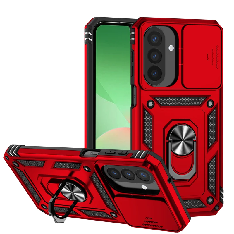 Deluxe Armor Phone Case with Ring Holder and Slide Lens Stand
