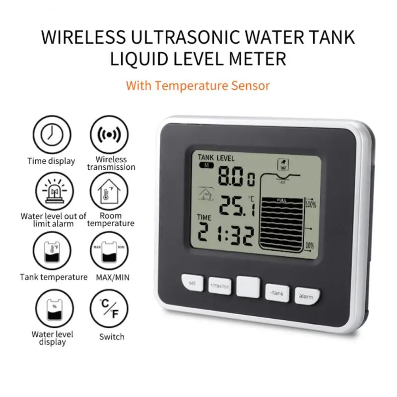 

Water Level Meter Pometer Measure Gauge Ultrasonic Liquid Depth with Temperature Alarm Time Alarm Transmitter Measuring